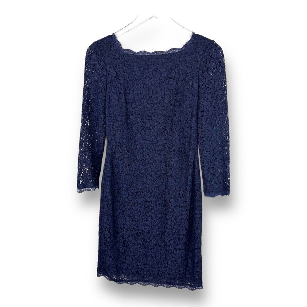 Adrianna Papell NWT Laced Scallop Hem Short‎ Dress Navy Size 2 Blogger Fave - Picture 3 of 16